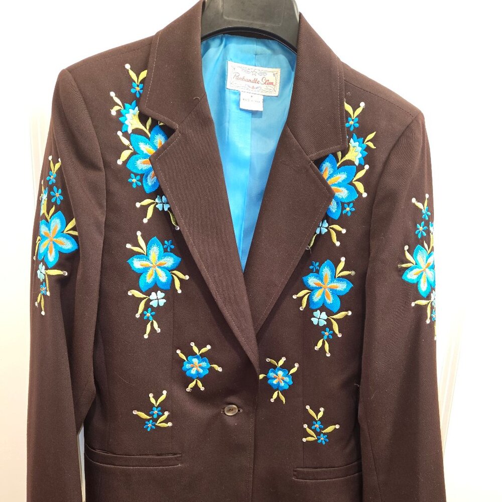 Vintage Western Panhandle Slim Chocolate Brown Embroidered Jacket